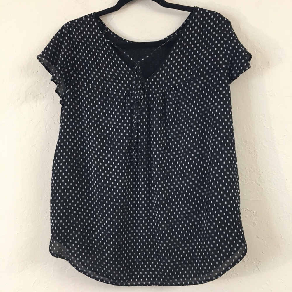 Loft Polka Dot Flutter Sleeve Blouse Large Black Office Work Wear Business - Picture 8 of 9